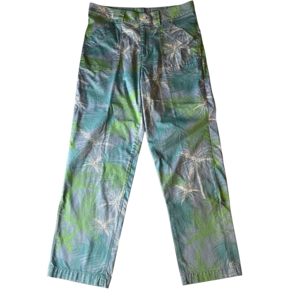 Lulu-B Womens‎ Size 8 Tropical Palm Tree Print Capri Pants Blue Green Coastal
